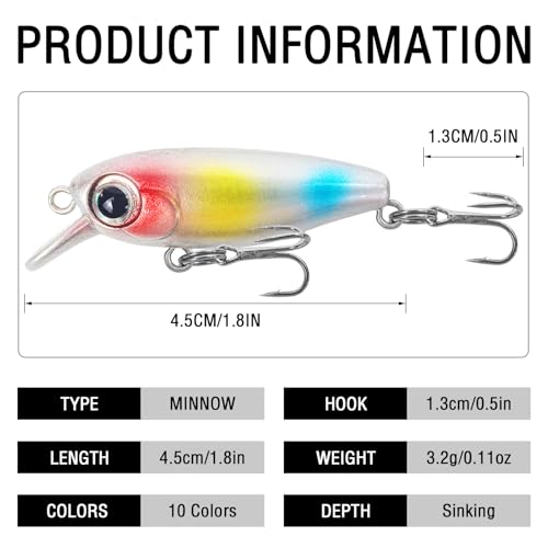 Fishing Lures Large Hard Bait Minnow VIB Lure with Treble Hook Life-Like Swimbait Fishing Bait Popper Crankbait Vibe Sinking Lure for Bass Trout Walleye Redfish - color: 10pcs 4.5cm/3.2g