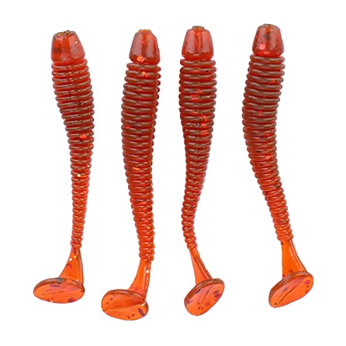 Akozon 50PCS Soft Plastic 5cm Fishing Lures, Ttail Grub Worm Bait, Fish Tackle Accessory in Vibrant Orange Color, Ideal for Fishing Enthusiasts - Pack of 50 - color: Red