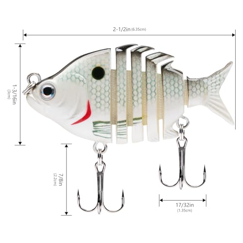 Bassdash SwimPanfish 2.5”/0.34oz Hard Bluegill Swimbaits Multi Jointed Topwater Trout Bass Fishing Crank Lure,Pack of 4 - color: WFBY
