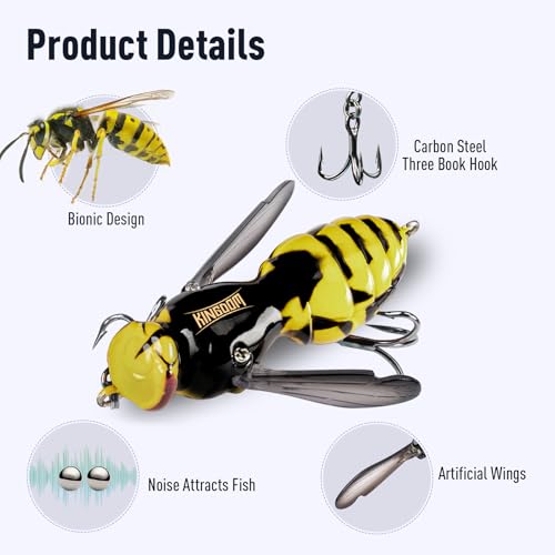 Kingdom Wasp Craw Bait Insect Bionic Floating Fishing Lures Swimbaits Hard Artificial Baits Lure for Freshwater and Saltwater Bass Carp Pike Walleye Fishing ABS Material Carbon Steel Three Book Hook - color: 06, size: 4.2g