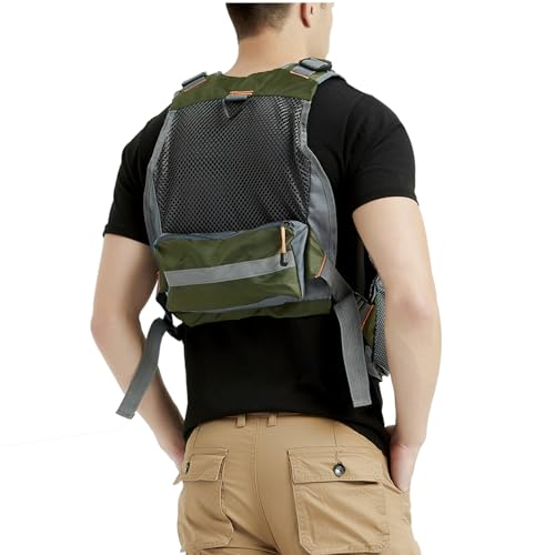 Obcursco Fly Fishing Vest for Men and Women with Breathable Mesh, Trout Fishing Gear, for Outdoors Stream Fishing - color: Army Green