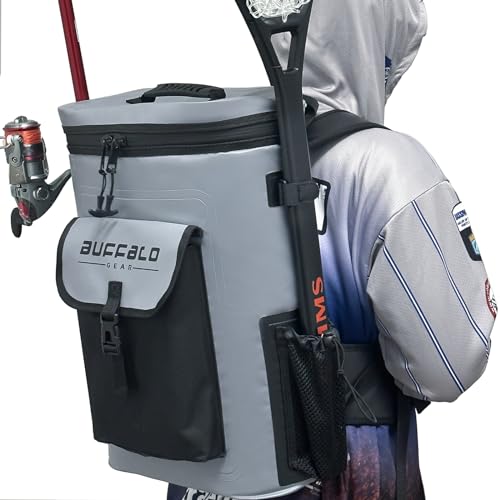 Buffalo Gear Fish Cooler Backpack 32Qt Waterproof Fishing Backpack Cooler Portable Fish Bag, Keep Ice Cold More Than 24 Hours - color: Grey