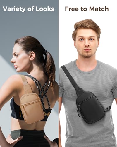 CHOLISS Small Sling Bag for Women and Men, Crossbody Bags Trendy Fanny Packs Chest Bag with Extended Strap - color: A06 Caramel Brown