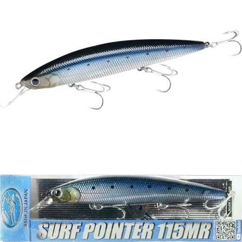 LUCKY CRAFT Surf Pointer 115MR Saltwater Fishing Lures for Halibut and Stripped Bass, Long Casting Jerkbait, Sinking Surf Fishing Gear, Fish Accessories for Tackle Box - color: 714 Metallic Sardine, size: One Size