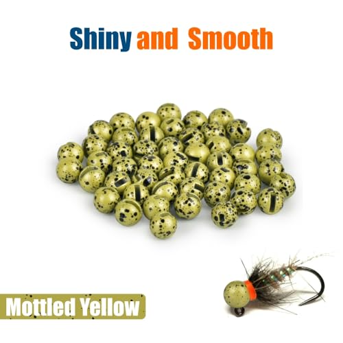 50pcs Tungsten Slotted Beads for Fly Tying, Sink Deeper and Faster 12 Colors/13 Sizes Slotted Tungsten Beads Fly Tying Beads Head Fly Tying Materials - color: Mottled Yellow, size: 3.8mm