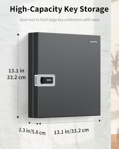 Uniclife 48 Keys Key Lock Box, Wall Mount Key Box, Key Cabinet, Car Key Organizer with Writable Key Racks and Tags, Security Key Holder Storage Box for Office, Hotel & Company - color: Black, size: 48-key(combo lock)