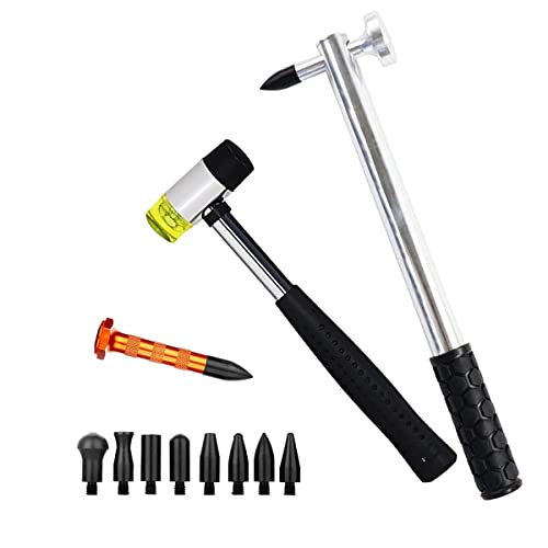 LadyRosian 12PCS Paintless Dent Repair Tools Aluminum Dent Hammer with Knock Down Head Tap Rubber Hammer Set for Car Hail Damage Repair - color: Tool B