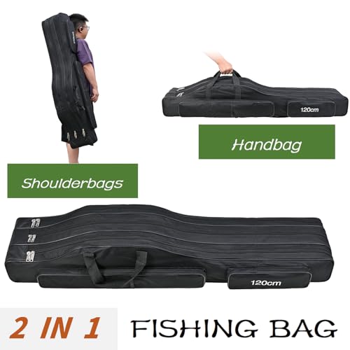 3 Layers Fishing Pole Bag,Portable 3 Layers Oxford Folding Rod Carry Case,Fishing Reel Tackle Storage Bag Case - color: Green, size: 150cm/59in