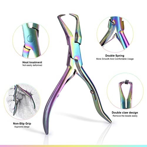 EHDIS Hair Extension Beading Tool Kit Stainless Steel Hair Extensions Micro link Bead Closer and Remover Pliers set, Beads Hair Pulling Hook & Micro Ring Loop Tool Set - color: Multi