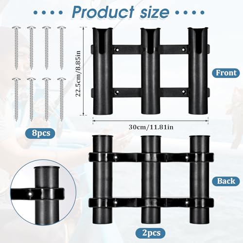 2Pcs Fishing Rod Holders Boat Rod Holders with Screws 3 Rod Rack Wall Mounted Boat Side Mount Tool Holder Portable Fishing Pole Holders for Boat Kayak Garage Cooler Trailer Fishing Boat