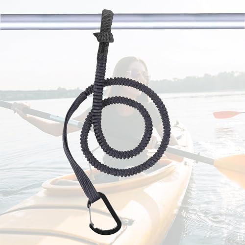 Kayak Paddle Leash Kayak Rod Leash, 3-7 ft Stretchable Strap Lanyard Rope for SUP,Kayak Fishing Accessories for Kayak and Paddles - color: Black 1 Pack