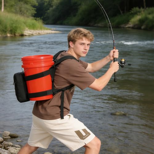 Backpack for 5 Gallon Buckets - Universal Bucket Organizer with Pocket for Hunting, Fishing, Apple Picking, Baseball & Ice Fishing, Black - color: Black