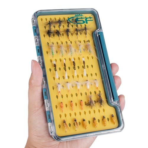 SF Slim Fly Fishing Box Thin Trout Flies Storage Box Plastic Clear Lid Yellow Silicone Waterproof Fly Fishing Box Large - style: Large- 1Pack