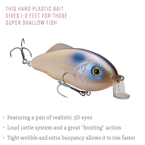 Strike King Hybrid Hunter Shallow Jr. Fishing Lure, Shallow Diving Crankbait, 90-Degree Bill, 3D Eyes, Loud Rattle, Dives 1 to 3-Feet,Size 4 & 6 Treble Hooks - color: Oyster, size: 1 oz