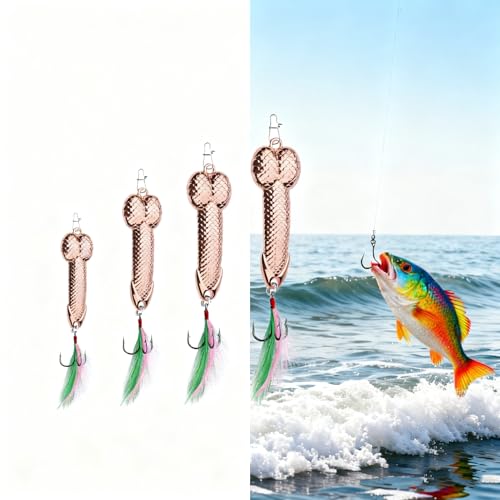4Pcs Rose Gold Fishing Lures - Metal Luminous Spoon Lures with Sharp Hooks, Funny Gag Gift for Men, Father's Day/White Elephant Gift for Anglers, Suitable for Bass & Trout