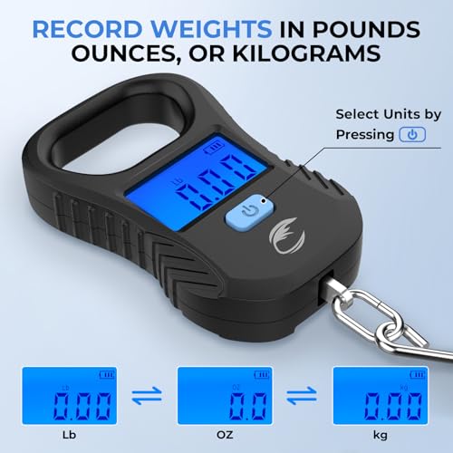 Calamus Lightweight Fish Scale – Rechargeable Digital Scale with USB Cable, 55lb Capacity, Multi-Units Pound/Ounces & Kilograms, High Accuracy, Backlight LCD Display, Fishing Gifts for Men - color: Black
