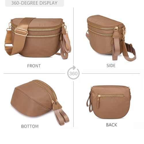 Pure Colour Crossbody Bum Bags for Women Spacious Checkered Cross body Bag Nylon Trendy Fanny Pack for Travel - color: Brown