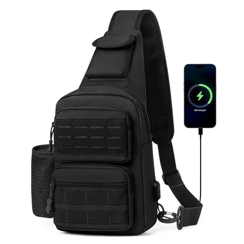 HUNTVP Tactical Sling Bag Crossbody Bag for Men Women EDC Shoulder Bags Molle Sling Backpack Chest Pack for Hiking Hunting Travelling Camping (Type3-Black) - color: Type3-black
