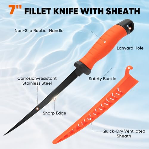 SHALL Fishing Tool Kit, Corrosion Resistant Fishing Gear and Equipment - Fishing Pliers, Fillet Knife, Fishing Scissors, Fish Lip Gripper, Fishing Ruler, Lanyard - Premium Fishing Tools for Men Women - style: 8-Piece Fishing Tool Kit