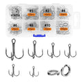 UCEC Fishing Hooks Treble Hooks Kit for Saltwater Freshwater, High Carbon Steel Strong Sharp Round Bend for Catfish Trout Hard Baits Lures, Size #1#2#4#6#8#10#12#14 110/50/210 Pack with Split Rings - style: 100pcs Split Rings & 110pcs Silver Hooks, #1 #2