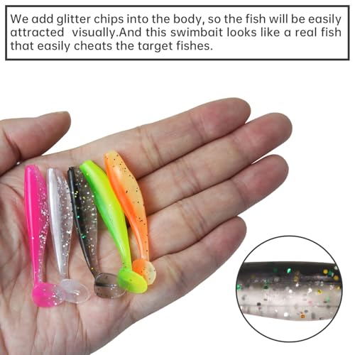 100pcs Paddle Tail Swimbaits Lures, Crappie Jig Fishing Lures Kit,Bass Fishing Bait for Freshwater and Saltwater with Box