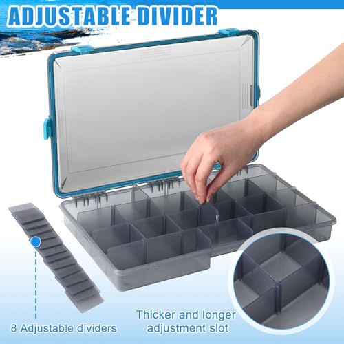 Wonderjune 6 Pack Fishing Tackle Boxes Waterproof 3600 and 3700 Tackle Trays with Removable Dividers Plastic Storage Organizer Bait Vault Camouflage Box for Freshwater Saltwater (Blue,3700) - color: Blue, size: 3700