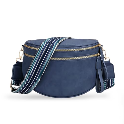 oscaurt Leather Crossbody Bag Bum Bag for Women Large Sling Bag Cross Body Purse Shoulder Handbag Fanny Pack - color: Blue, size: Large