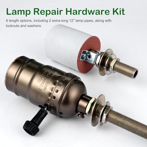 Lamp Rod,All Thread Lamp Pipe,Lamp Repair Assortment of Hardware,Yellow Zinc Coated, Includes 12" Lamp Pipe Nipples, 24 Washers, 24 Lock Nuts - size: 9-Kit Set - Pipe Nipples, Washers, Lock Nuts