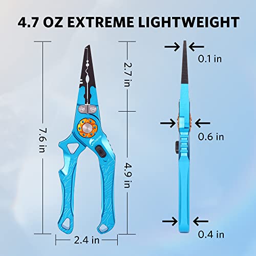 Saltwater Fishing Pliers, Split Ring Pliers for Fishing with Safety Lock, Fish Pliers with Sheath and Lanyard, Fishing Gifts for Men - color: A-blue