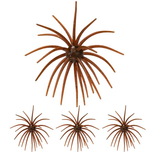 QualyQualy Urchin Bait for Bass Fishing, Floating TPE Creature Lures - 2.5'' / 3.6''/ 4'' /5.1'' Multi-Tentacle Soft Plastic Bait for Bass, Walleye, Pike - color: #04 Dark Browm, size: XL-4pcs