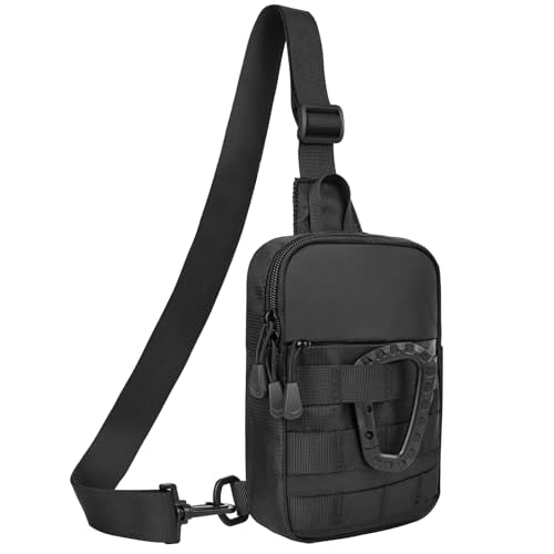 DEYACE Small Sling Bag for Men, Tactical Inspired Waterproof Utility EDC Mini Crossbody Chest Bag for Travel Work Sport - color: Black