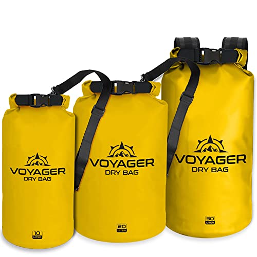 EcoGear FX Heavy Duty Waterproof Dry Bag Voyager Series – Durable Roll Top Compression Bag –Kayaking, Rafting, Boating, Hiking, Fishing and Camping - color: Yellow, size: 20L