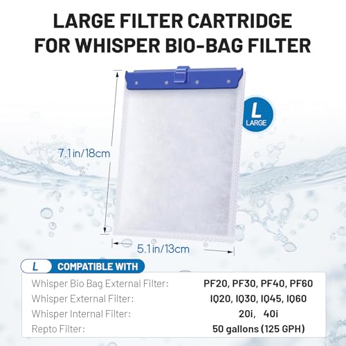 10 Count Large Filter Cartridges Compatible with Whisper Bio Bag Filters, Large Aquarium Filter Cartridge for Whisper 20i 40i, IQ20/30/45/60, PF20/30/40/60 and Repto Filter - size: L-10P
