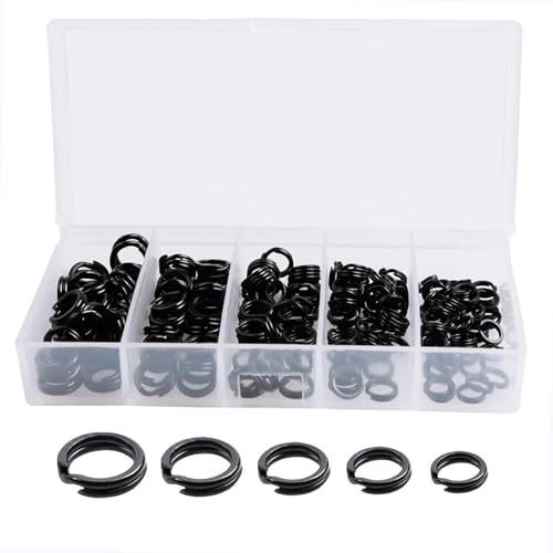 200PCS Heavy Duty Stainless Steel Split Rings, Double Fishing Lure Rings, 5 Sizes 5.4-8.4mm, 40-150LB (Black) - color: Black