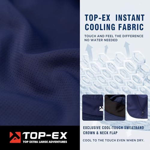 TOP-EX Cooling Sun Hat with Neck Flap – UPF 50+ Wide Brim Breathable Hat for Hiking, Fishing & Big Heads - color: Navy, size: Large-X-Large