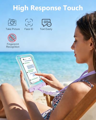 IPX68 Waterproof Phone Pouch, Floating Waterproof Phone Case for iPhone 17 16 15 14 13 Pro Max Samsung S26 S25 S24, Up to 7 Inch, Beach Vacation Essentials, Sparkling Purple - color: Sparkling Purple