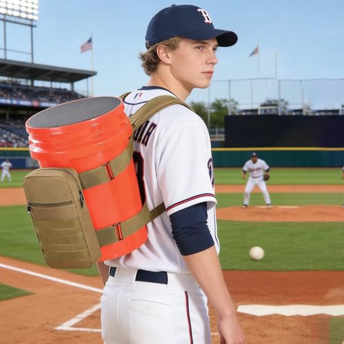 Backpack for 5 Gallon Buckets - Universal Bucket Organizer with Pocket for Hunting, Fishing, Apple Picking, Baseball & Ice Fishing, Brown - color: Brown