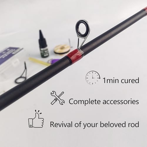 Aventik Fishing Rod Repair Kit Complete with Rod Building Supplies, 7 Sizes 35pcs Stainless Guides, Glue, Rod Guides Replacement Kit, Fishing Pole Eyelets Replacement for Spinning Rod - style: Small-UV glue repair KIT