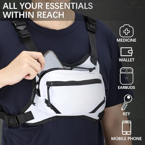 MGFLASHFORCE Chest Bag for Men and Women, Chest Rig Pack Front EDC Pouch Running Vest Phone Holder for Workout, Hiking and Outdoor Sports (White) - color: White