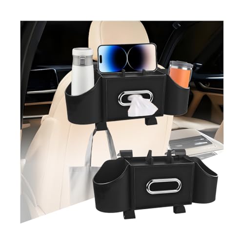 Car Headrest Back Seat Organizer, 4-in-1 Vehicle Seat Back Tissue Box with Cup Holder Headrest Hook, Phone Holder, Multifunctional Automotive Backseat Organizer, Universal for Vehicles (Black) - color: Black