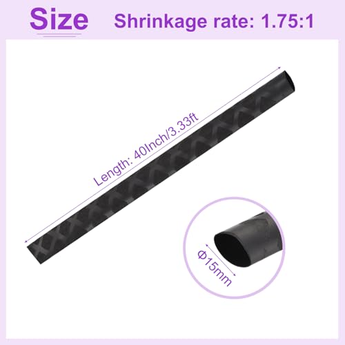 DMiotech Heat Shrink Sleeve Wrap Tubing x Tube Tubing for Fishing Rod Grips and Other Grips, Non Slip - Insulation - Waterproof 40'' Lengths, Dia 15mm Black - color: Black, size: Dia 15mm
