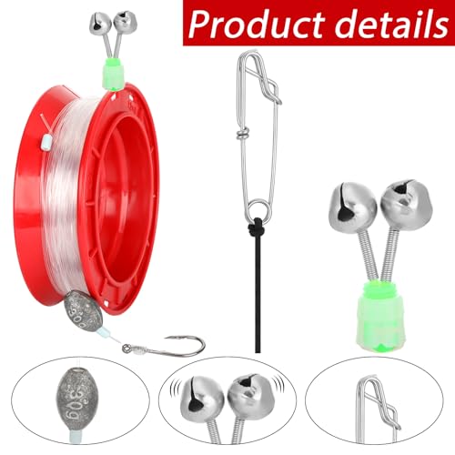 Roowest 6 Inch Hook Keeper Top Reinforced Complete Rig with with Bell, Lanyard & 35m 42# Line Kit for Shore Fishing Grouper Snapper