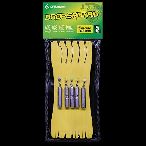 Drop Shot Rigs for Bass Fishing Ready Rig with Hooks and Sinker Weights - color: Hook Size 1/0-Weight 3/8 oz-Qty 5