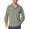 Mens Sun Protection Hiking Fishing Safari Shirts with Hood Long Sleeve Outdoor Quick Dry Shirts Hoodie - color: 5105 Grey Green, size: Medium