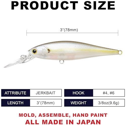 LUCKY CRAFT Pointer 78DD Freshwater Fishing Lure and Gear for Bass & Trout, 3 inch Deep Diving Suspending Jerkbait Fishing Line, Pressure-Ready Fish Bait, Premium Gear for Tackle Box, - color: 250 Chartreuse Shad