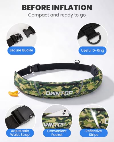 Owntop Manual Inflatable Belt Pack, Adults Swim Jacket with Blowpipe & Whistle, 24g CO2 Cylinder Included, Low Profile for Kayaking, Fishing, Paddle Sports - color: Army Green, size: One Size