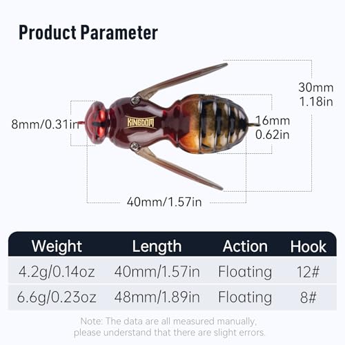 Kingdom Wasp Craw Bait Insect Bionic Floating Fishing Lures Swimbaits Hard Artificial Baits Lure for Freshwater and Saltwater Bass Carp Pike Walleye Fishing ABS Material Carbon Steel Three Book Hook - color: 12, size: 4.2g