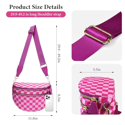 Checkered Crossbody Bag Bum Bags for Women, Spacious Nylon Fanny Packs Belt Wallet (red checkered) - color: red checkered