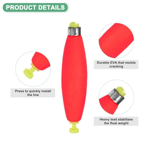 M METERXITY Pack Fishing Bobbers Floats, EVA Foam Weighted Bobbers, Clip-on Floats Slip Corks Floaters Strong Buoys - color: Red, size: 3.78" Length