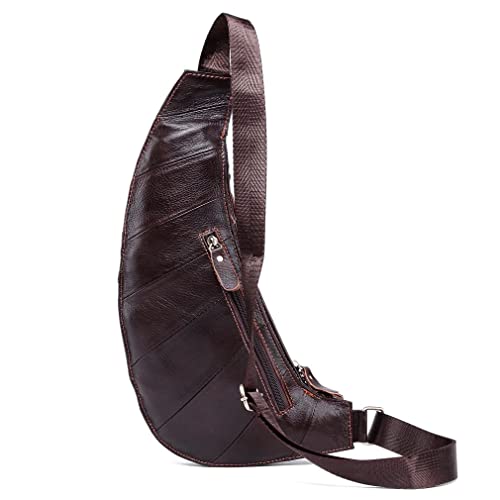 Hebetag Leather Sling Bag Crossbody Backpack for Men Women Travel Outdoor Camping - color: #04coffee